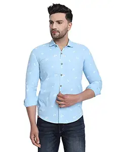 Rosette Men's Cotton Slim Fit Casual Floral Shirt-Blue M