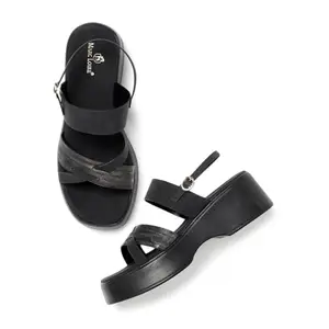 Marc Loire Women's Smart Casual Double Strap Platform Fashion Sandals with Adjustable Slingback (Black, UK Footwear Size System, Adult, Women, Numeric, Medium, 3)