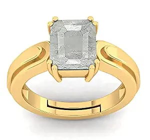 DAURAYA GEMS 6.25 Ratti 5.25 Carat Gold Plated Ring Natural White Sapphire Stone Certified Safed Pukhraj Adjaistaible Ring Birthstone Precious Loose Gemstone (Lab Certified)