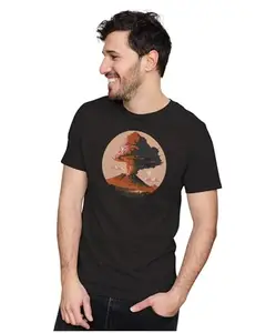 ALLEN BLACK Men's & Women's Regular Fit T-Shirt Volcano Eruption 100% Cotton Unise T-Shirt Black_ptICON3-Black XL Men Round_