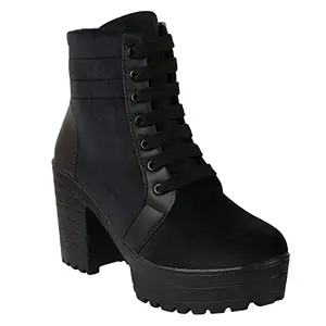 Shoetopia Black Girls Solid Mid Top Heeled Boots