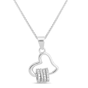 ZAVYA 925 Sterling Silver Embrace Your Inner Sweetheart Cubic Zirconia Rhodium Plated Women's Necklace | Gift for Women and Girls | With Certificate of Authenticity and 925 Hallmark