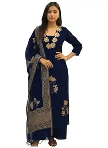 ANNI Designer Women’s Rayon Viscose Straight Printed Embroidered Kurta with Pant & Dupatta | Ethnic Kurta Set for Women | Daily, Office & Festive Traditional