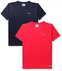 Charged Play-005 Interlock Knit Geomatric Emboss Polyester Round Neck Sports T-Shirt Navy Size Xl And Pulse-006 Checker Knitt Polyester Round Neck Sports T-Shirt Red Size Xl