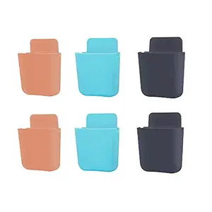 Primelife 6 Pcs Wall Mounted Storage Case for Remote, Toothbrush, Mobile Phone Plug Holder for Bedroom, Toilet, Bathroom, Office, Desktop - Multicolour (Phone Holder)(6)