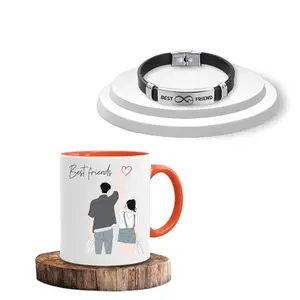 SAVRI Personalized Friendship Gift Set – Printed Ceramic Mug & Unisex Bracelet with ‘Best Friend’ & Infinity Symbol – Thoughtful Gift for Friends, BFF, Colleagues – Friendship Day, Dost, Friends
