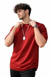 The Bare Voice Oversized Solid T-Shirt | 240 GSM Premium Cotton French Terry | Lint-Free Finish | Loop-Back Inner | Breathable & Stretchable | Unisex