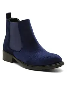 Bruno Manetti Women's Blue Slipon Both Side Elastic Pull on Ankle length Comfort Boots