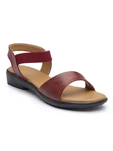 AROOM Casual Stylish Leather Sandals for Women and GIrls Comfortable Slippers (Red, numeric_7)