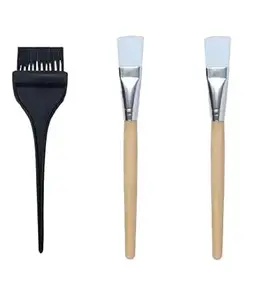 ZAUKY 1pc Mehandi Brush with Black Colored Plastic Body with 2pc Face Pack Applicator Brush Professional Flat Mask Bleach Apply Soft Brush