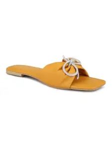 Inc.5 Women Mustard Embellished Open Toe Flats