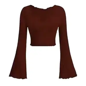 SILES FASHION Latest V-Neck Notched Flared Sleeve Top for Women | Stylish Polyester Long Sleeve Blouse for Casual Wear_450