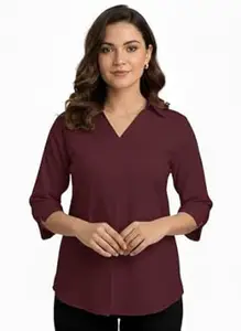 MIRHANIKA Hemline Solid Shirt for Women Collared Neck Rayon Formal Office Wear Long Shirt Relaxed Fit Casual Girls Top