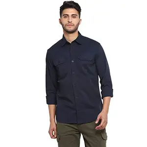 Royal Enfield Men's Regular Shirt (SHSS21023_Navy L)
