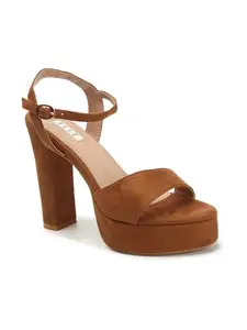 ELLE Women's Anklestrap Sandals Colour-Brown, Size-UK 8