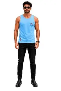 EARTH STAR Men's Cotton Tank Top T-Shirt | Sleeveless Gym Vest | Vest for Man Graphic Logo Print for Workout, Beach, Gym | Workout Sando | Gym Tshirts