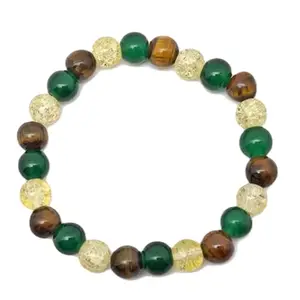 RRJEWELZ Natural Citrine, Green Agate & Tigers Eye 8mm Round Shape Smooth Cut Beads 8 Inch Stretchable Bracelet For Men & Women. Unisex Bracelet For Healing, Meditation & Luck|STBR_RR_11027_8.0