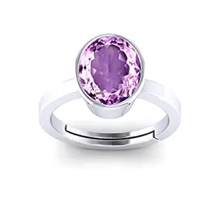 Parineeta Gems Amethyst Katela 4.70 Carats or 5.25 Ratti Original Certified Silver Plated Adjustable Ring for Men and women By Lab Certified Ring Size 16-24