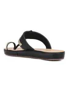 Inc.5 Womens Black Casual Embellished One Flat Sandals