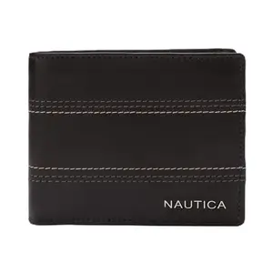 Nautica Bi Fold Slim & Light Weight Genuine Leather Men's Stylish Casual Wallet Purse with 3 Card Holder Compartment with Coin Pocket & RFID Blocking | Multi Compartment with Overflap, Red Brown