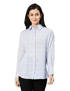 oxolloxo Women Regular Fit Cotton Regular Sleeves Check Casual Blue Shirt