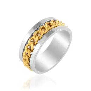 Memoir Brass Double colour gold plated dual tone Spinner Fashion Jewellery finger ring challa for Men Women (ORDM3683)