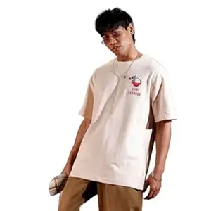 WROGN Men's 220 GSM Cotton T-Shirt | Embroidered Detail | Oversized Fit