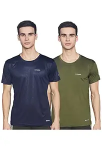 Charged Endure-003 Chameleon Spandex Knit Round Neck Sports T-Shirt Olive Size Large And Charged Play-005 Interlock Knit Geomatric Emboss Round Neck Sports T-Shirt Navy Size Large