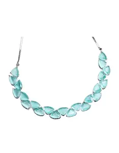Aqua Elegance Silver Necklace Set, Timeless Luxury & Radiance, for Special Occasions, Wedding Party Jewellery, Statement Piece