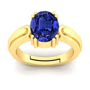 SIDHGEMS 4.25 Ratti 3.00 Carat Lab - Certified Unheated Untreatet AAA+ Quality Natural Blue Sapphire Neelam Gold Adjustable Gemstone Ring for Women's and Men's
