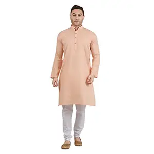 Amazon Brand - Anarva Men's Cotton Blend Striped Kurta Pyjama Set in Orange [AKP096-48]