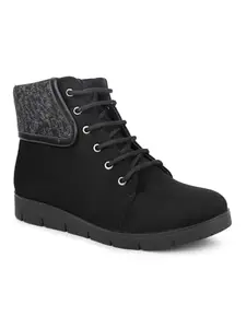Inc.5 Women Black Mid Top Flat Boots
