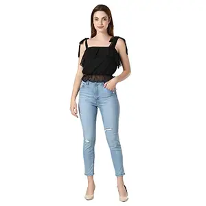 D'VESH Women Regular fit Black Color Ruffle Crop top (Medium)