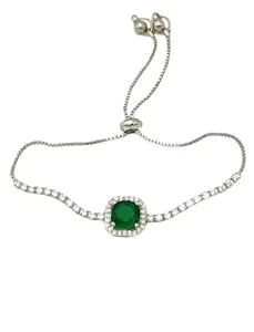 American Diamond Stone Studded Rhodium Plated Adjustable Bracelet For Women | Latest Fashion Jewellery.(Pack Of 1) (Green)