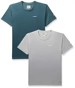 Charged Brisk-002 Melange Round Neck Sports T-Shirt Teal Size 2XL and Charged Energy-004 Interlock Knit Hexagon Emboss Round Neck Sports T-Shirt Light-Grey Size 2XL