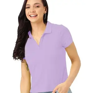 ATHLETIC CLASSIC Ribbed Polo Collar Top for Women (Large, Lavender Pearl)