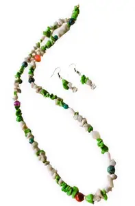JewelBUDDY Funky Stone Chips and Beaded Statement Necklace Set for Women's and Girls (Green ,Free) (JBN49)