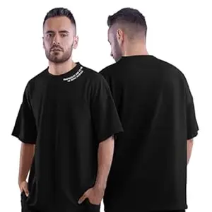 DUDEME Unisex Cotton Gym T Shirt | Oversized Workout T Shirt for Men & Women | Black Gym Tshirt | Loose Fit Gym Wear for Workout, Training & Fitness