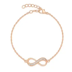 ZAVYA 925 Sterling Silver Designer Infinity Cubic Zirconia CZ Rose Gold Plated Adjustable Chain Bracelet | Gift for Women & Girls | With Certificate of Authenticity & 925 Hallmark