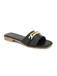 Creattoes Women Casual Flat Sandals Black-W-2404