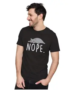 ALLEN BLACK Men's & Women's Regular Fit T-Shirt Nope - Cute Lazy Cat 100% Cotton Unise T-Shirt Black_NOPEDA31-Black 3XL Men Round_