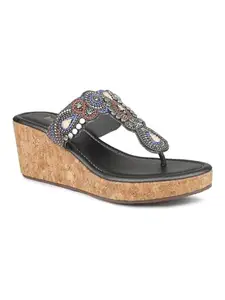 Inc.5 Women Pewter Embroidered Wedge Heels