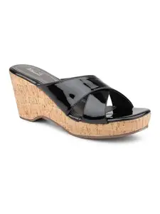 Inc.5 Women Black Cross Strap Platform Heels