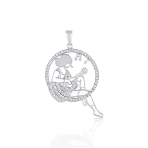 LUXEVOGUE Kids And Women K Rhodium Plating 9 Silver Guitar Girl Pendant | White | Without Chain