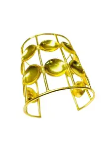 Brass Gold Plated Hand Cuff, Broad, Indo Western Jewellery