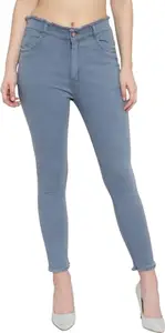 Slim Straight Cropped Denim Jeans for Women Grey