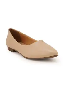 Elle Women Ballet Flat Shoes, Colour-Cream, UK-4