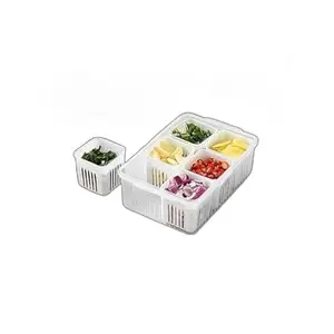 Fridge Storage Organizer Box Set for Vegetable | Drain Cup 6 in 1 grid Removable Fridge Storage Boxes for Chopped Vegetables |design - 532 Food Storage Containers