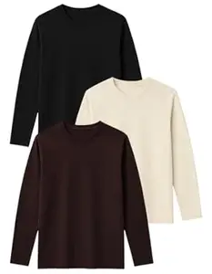 RodZen 100% Pure Cotton Round Neck Regular Fit Plain Solid Full Sleeve T-Shirt Combo for Men & Boys (Pack of 4 Available in Size S to 2XL)