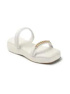 ICONICS Women's Fashionable Slip On Comfortable Sandals Colour-White, Size-UK 2